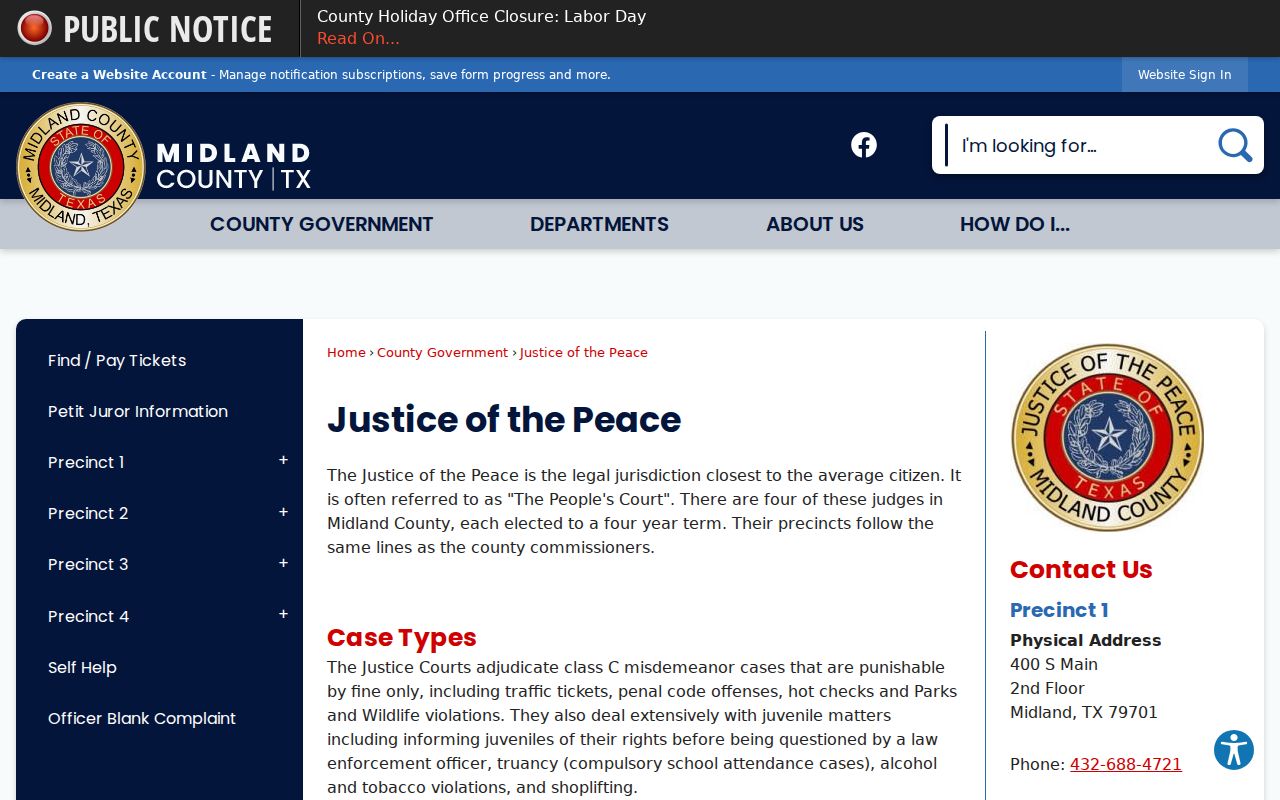 Midland County traffic ticket routes for four JP precinct courts