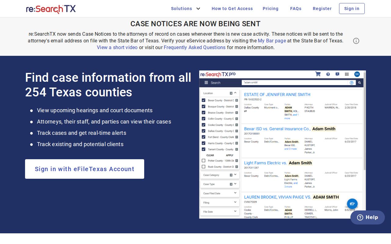 Midland County case lookup through the re:SearchTX entry screen