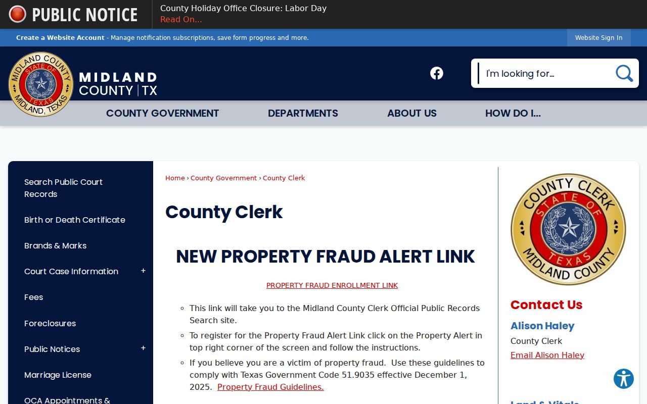Midland County court docket County Clerk office information